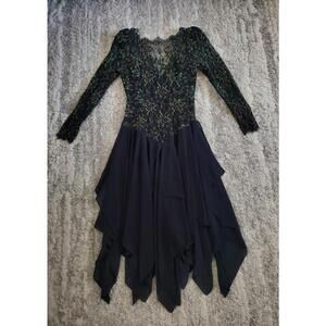 Vintage CASADEI Dark Fairy Lace Asymmetrical Dress Size 10 Witchy Whimsical
